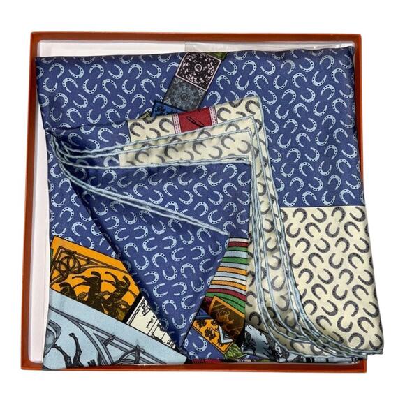 Hermès "A Cheval Sur Mon Carré" silk scarf designed Blue by Bali Barret W/Box - Picture 16 of 16